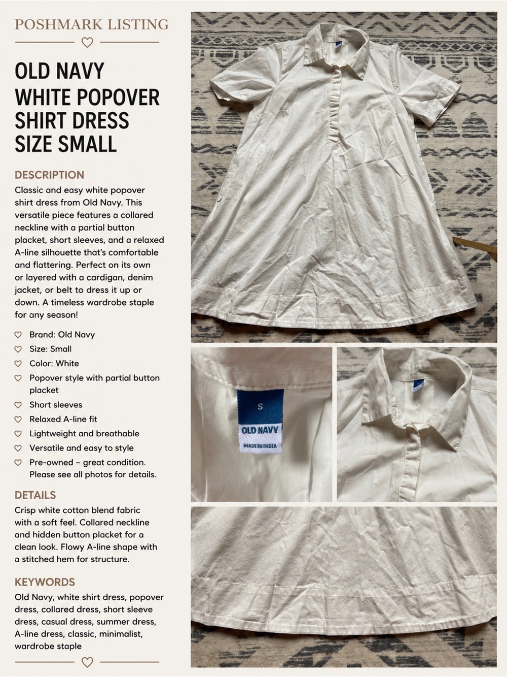 Old Navy White Popover Shirt Dress